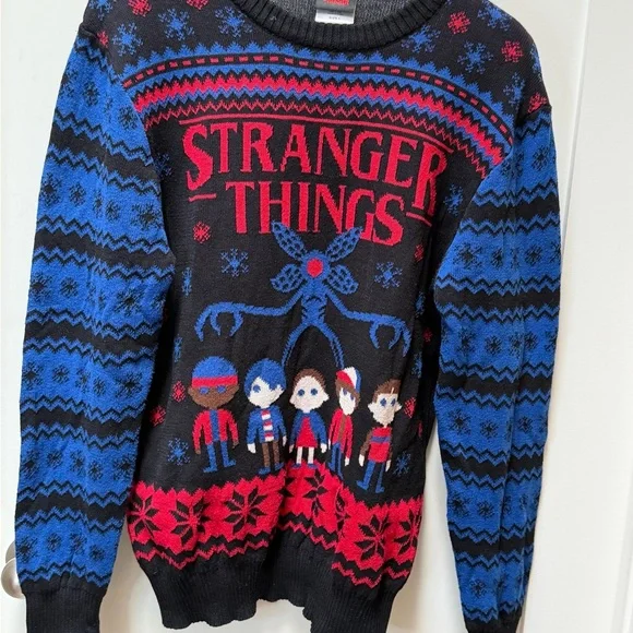 Men’s Netflix Stranger Things Black and Blue Sweater—Size L - Picture 5 of 8
